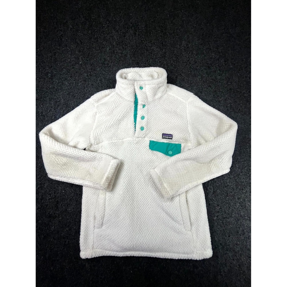 Patagonia Re Tool Snap T Fleece Sweatshirt Girls S (8) Cream Mock Neck Pullover
